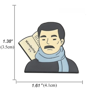 Detailed view showing dimensions and weight of Lu Xun artistic enamel portrait brooch