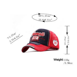 Vintage distressed baseball cap with 3D embroidery and red navy color block design