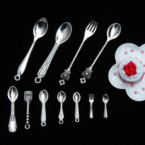 Miniature Tableware Charms Alloy Metal Spoon Fork Spatula Pendants For DIY Jewelry Making Dollhouse Accessories