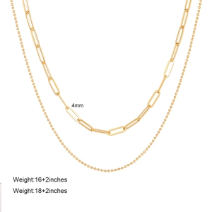 Double-layered 18K gold plated stainless steel paperclip and beaded chain necklace
