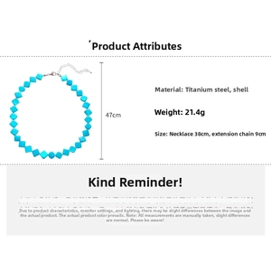Detail of beaded rhombus shell necklace with titanium steel specs and 47cm total length
