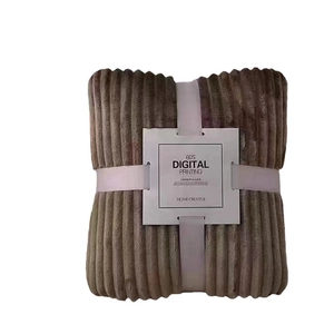 Brown striped flannel blanket in gift-folded style with soft 3D textured velvet fabric