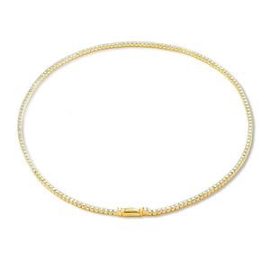 Classic gold tennis chain necklace with sparkling white zircons in a circular layout