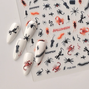 5D Insect theme Halloween nail art stickers with realistic 3D scorpion and spider designs