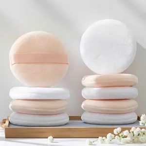 Round Makeup Powder Puff Ultra Soft Crystal Velvet Loose Setting Powder Applicator With Ribbon Handle Professional