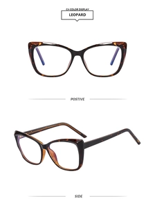 Detail of leopard print TR90 cat eye frames with anti-blue light lenses and core wire temples