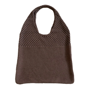 Dark brown crochet tote bag with hollow knit design and integrated handle for women