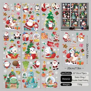 Lot de 9 stickers de Noël statiques double face avec Père Noël et motifs rennes