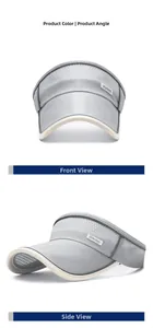 Detail of grey sun visor with reflective brim and breathable mesh for running