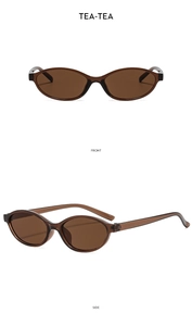 Front and side view of oval vintage tea-colored sunglasses with retro small frames