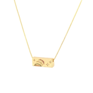 Golden rainbow star and moon necklace with zircon encrusted rectangular box pendant