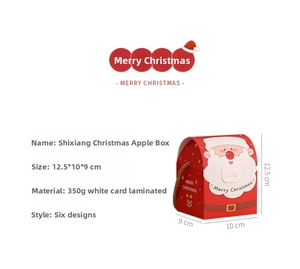 Christmas apple gift box with cartoon Santa design and precise dimension lines