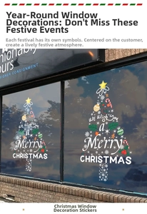 Christmas tree window sticker with snowflakes and bells on glass for holiday decor