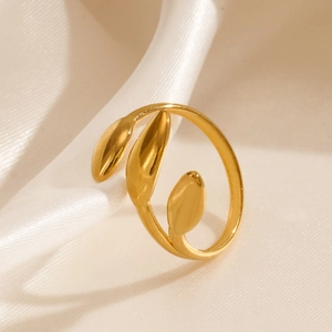 Leaf Adjustable Ring Stainless Steel 18K Gold Plated Open Finger Jewelry Minimalist Style For Women