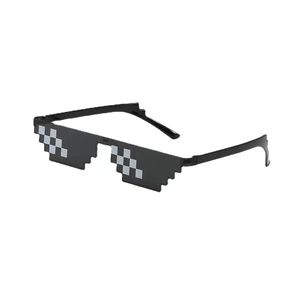 Classic black pixel mosaic sunglasses for parties featuring iconic meme design on white background