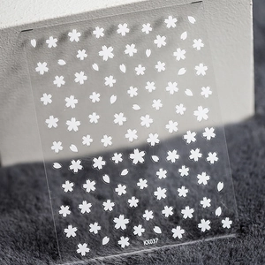 5D flower nail stickers with white cherry blossoms and petals for manicures, style KX037