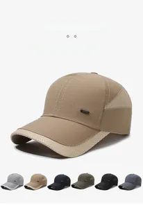Close-up of quick-dry mesh baseball cap detailing breathable fabric and metal logo