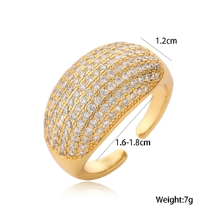 Detail view of 18K gold plated ring with micro-pave cubic zirconia and dimensions