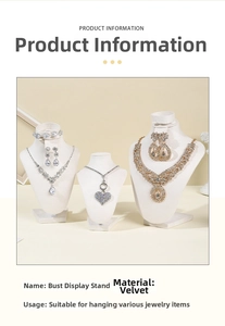 Three-piece beige velvet mannequin bust stand set for jewelry and necklace display