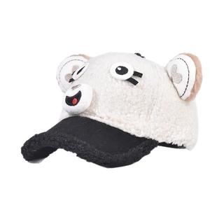 Cute children's cartoon bear sherpa baseball cap with plush ears for winter