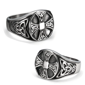 Men Vintage Viking Cross Ring 316L Stainless Steel Carved Celtic Knot Nordic Punk Retro Religious Jewelry Gift For Male