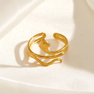Snake Shape Ring Stainless Steel 18K Gold Plated Adjustable Open Finger Ring Punk Fashion Animal Jewelry For Women