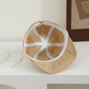 Khaki baby baseball cap interior view with adjustable strap and breathable cotton fabric
