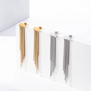 Minimalist Long Tassel Drop Earrings For Women Stainless Steel Polished Box Chain Dangle Jewelry Gift