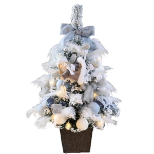 Blue and white 40cm Christmas tree with angel doll decoration and warm LED lights