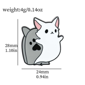 Detailed size and weight specs for the cute white and grey enamel cat lapel pin