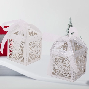 Laser cut Christmas candy boxes with snowflake hollow design and glitter silver finish