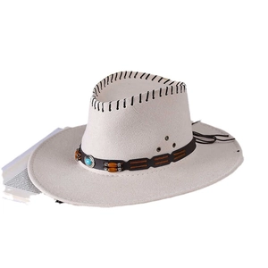 Retro cream wool cowboy hat with turquoise leather band and contrast stitching details