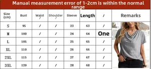 Detailed size chart for women's short sleeve V-neck top with bust and length in cm