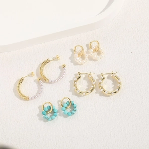 Elegant 14K gold plated earrings set with natural freshwater pearls and turquoise