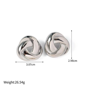 Twisted spiral titanium steel earrings with silver finish, 3cm size measurement view