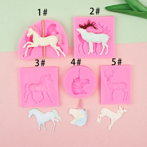 3D Animal Silicone Molds Unicorn Elk Pegasus Carousel Shape For DIY Handmade Soap Fondant Cake Decorating Resin Clay