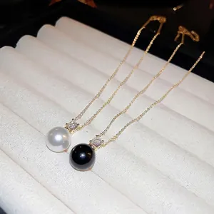 Elegant French luxury zircon and pearl pendant necklaces in gold for women