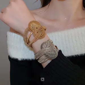 Chic multi-layer metallic chain knot bangle in gold and silver finish for women