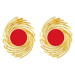 Vintage 18K gold-plated stainless steel earrings with red firework spiral geometric design