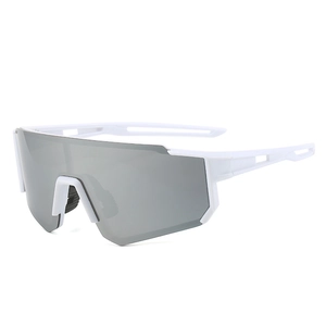 White cycling sunglasses with grey one-piece windproof lens for outdoor sports