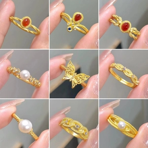 Vintage Gold Color Copper Ring Butterfly Dragon Floral Adjustable Open Design Elegant Fashion Jewelry For Women