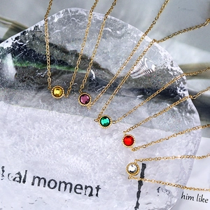 Rainbow necklace set with colorful round rhinestones on 18K gold plated chains