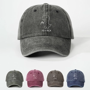 Dinosaur Tea-Rex Print Washed Baseball Cap Adjustable Outdoor Sun Protection Retro Casual Hat