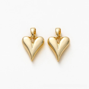 Polished 18K gold-plated heart pendant with integrated loop for DIY jewelry making