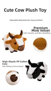 Detail of plush cow toy showing soft mink velvet fabric and high-elastic PP cotton padding