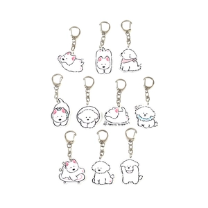 Porte-clés mignons en acrylique double face chiot Bichon en diverses positions
