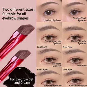 Angled eyebrow brush set with red metal handles for precise brow shaping and contouring