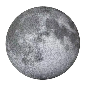 Round 1000-piece puzzle of the moon with realistic gray craters on white background