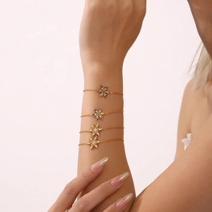 Snowflake Zircon Bracelet Stainless Steel 18K Gold Plated Sparkly Adjustable Fashion Jewelry For Women