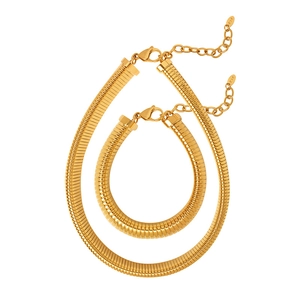 Flat gold snake chain necklace and bracelet set with lobster clasp and extension